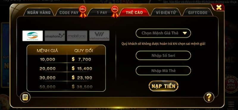 Top88 – Cổng game với nhiều sự hấp dẫn và uy tín nhất hiện nay 5 Hướng dẫn nạp tiền Top88 qua thẻ cào